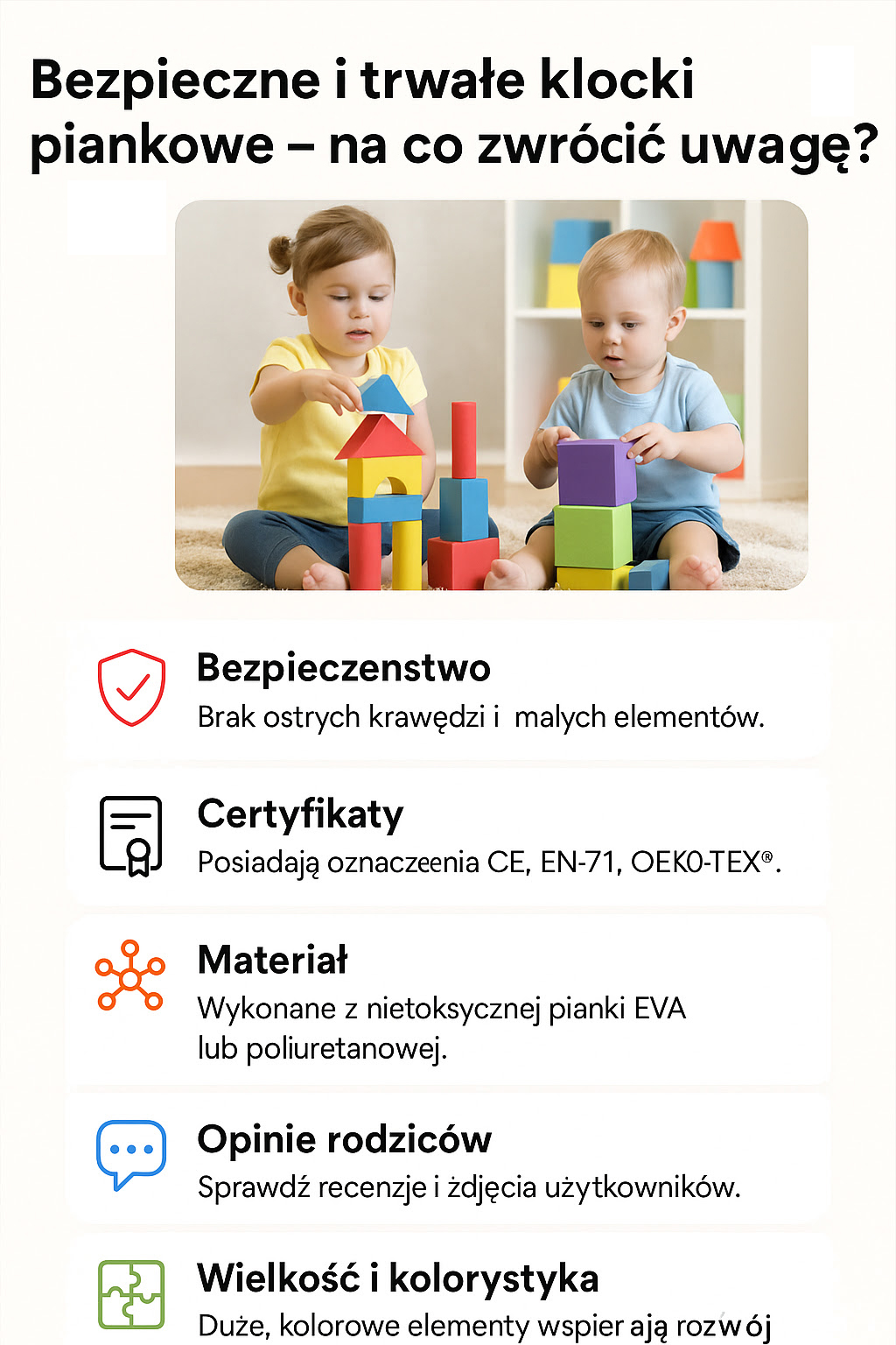 Bezpieczeństwo, certyfikaty i materiał klocków piankowych – poradnik dla rodziców