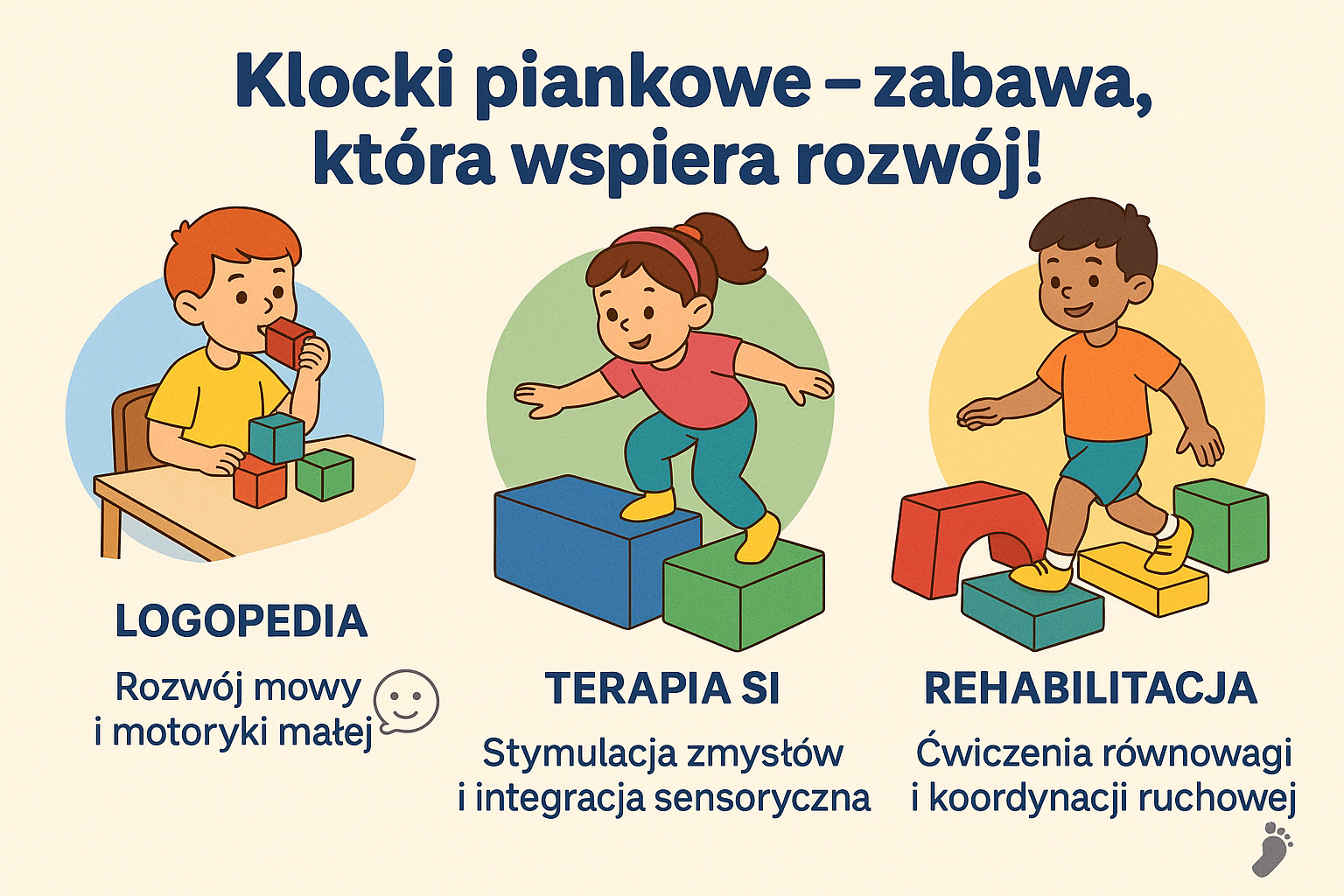 Klocki piankowe w terapii dzieci – zastosowanie w logopedii, SI i rehabilitacji