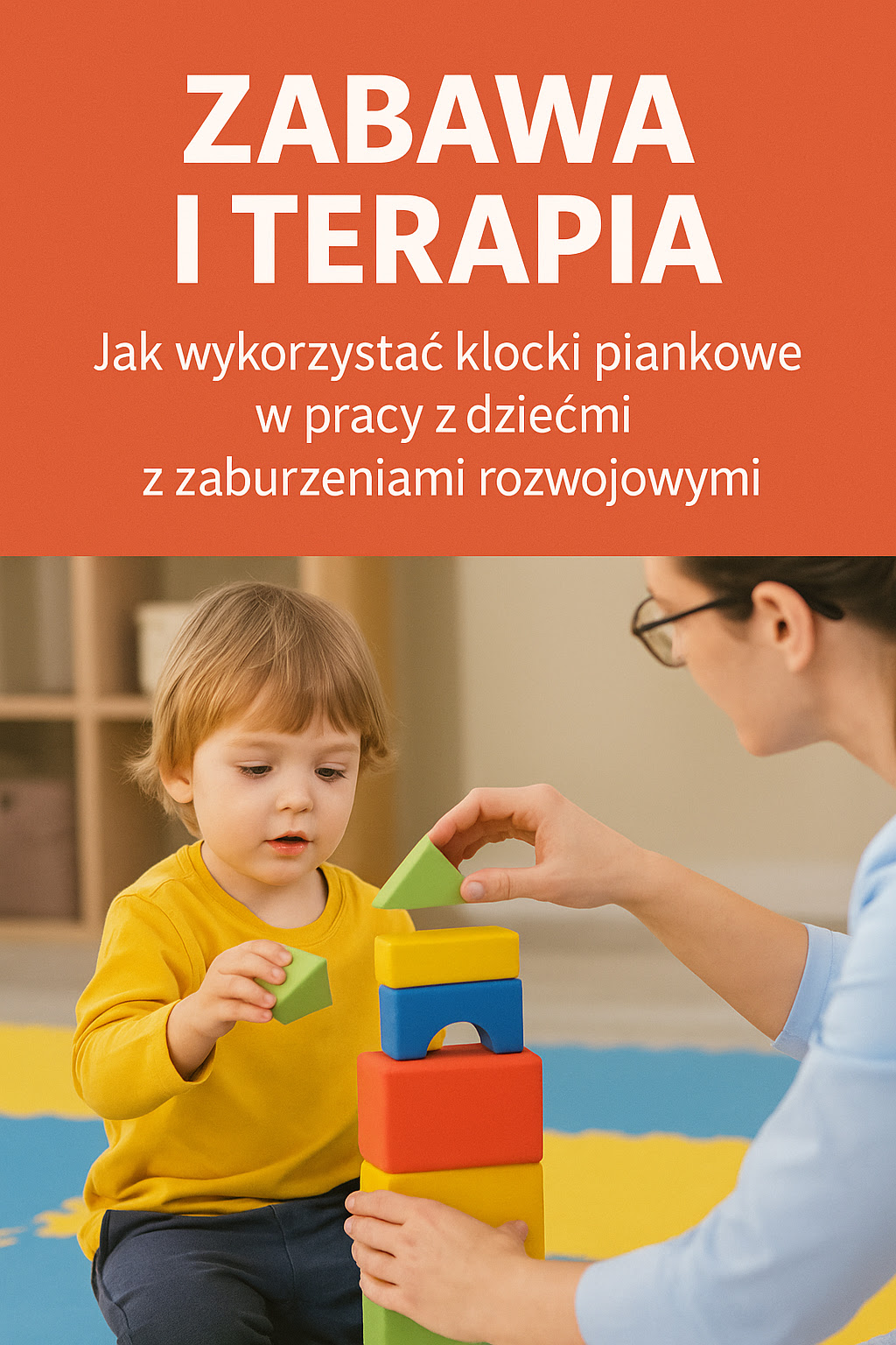 erapia z wykorzystaniem klocków piankowych – dziecko z terapeutką bawi się kolorowymi klockami