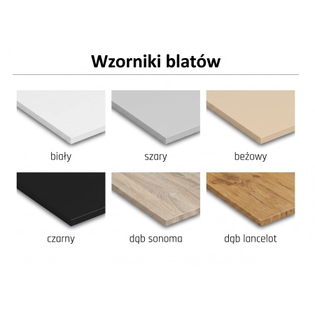 Wzornik dekorów blatów z melaminy do biurek lekarskich – warianty jednolite i drewnopodobne
