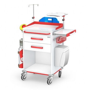 Wózek reanimacyjny z półką pod defibrylator