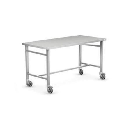 Mobilny, medyczny stół roboczy o długości 1400 mm ze stali 0H18N9 z jednym płaskim blatem, zaprojektowany do ergonomiczn